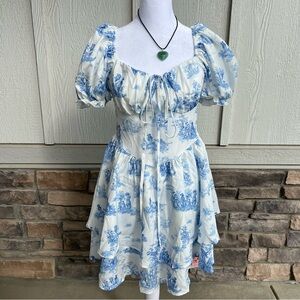 SHEIN Blue and White Toile Print Mini Dress